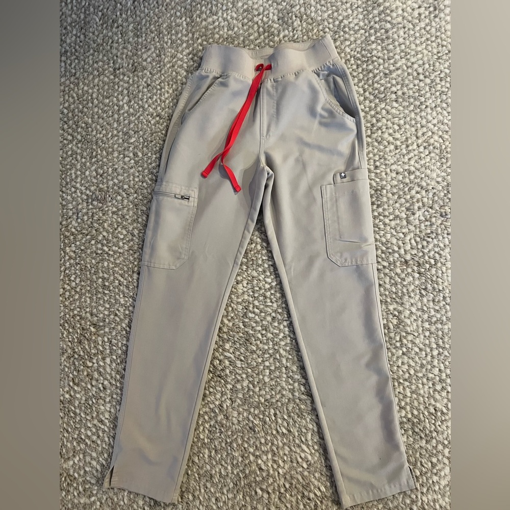 Figs Beige Cargo Joggers with Red Drawstring